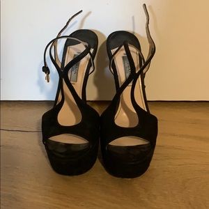 Black suede Prada wedges
